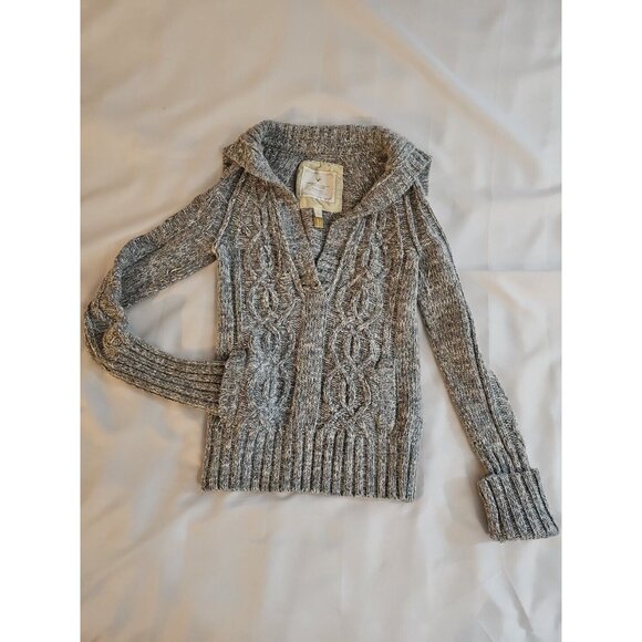American Eagle Gray Cable Knit Sweater Deep V Pockets Women's S - Picture 1 of 5